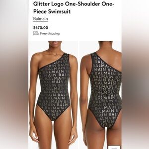 BALMAIN***One-shoulder One-piece Swimsuit Black w/Gold***F36;Small $670